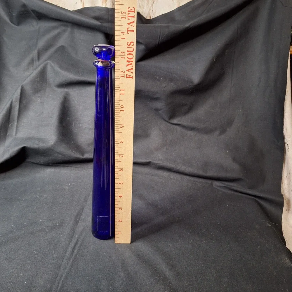 Vintage Cobalt Blue Glass Tapered Decanter Bottle with‎ Stopper 13.5 Inch